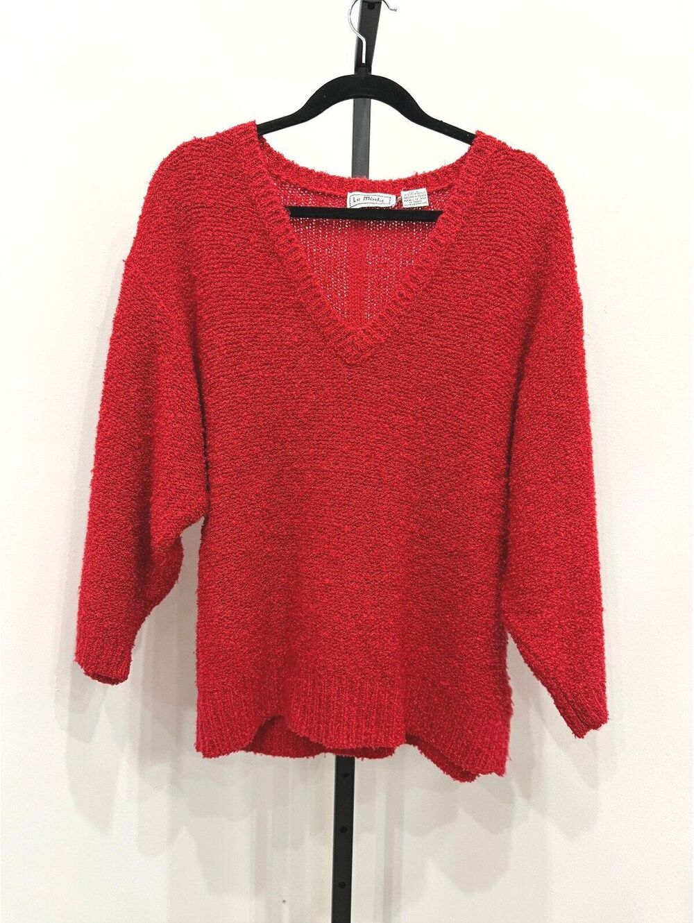 Vintage 90s Le Moda Red V-Neck Virgin Acrylic Sweater Size L